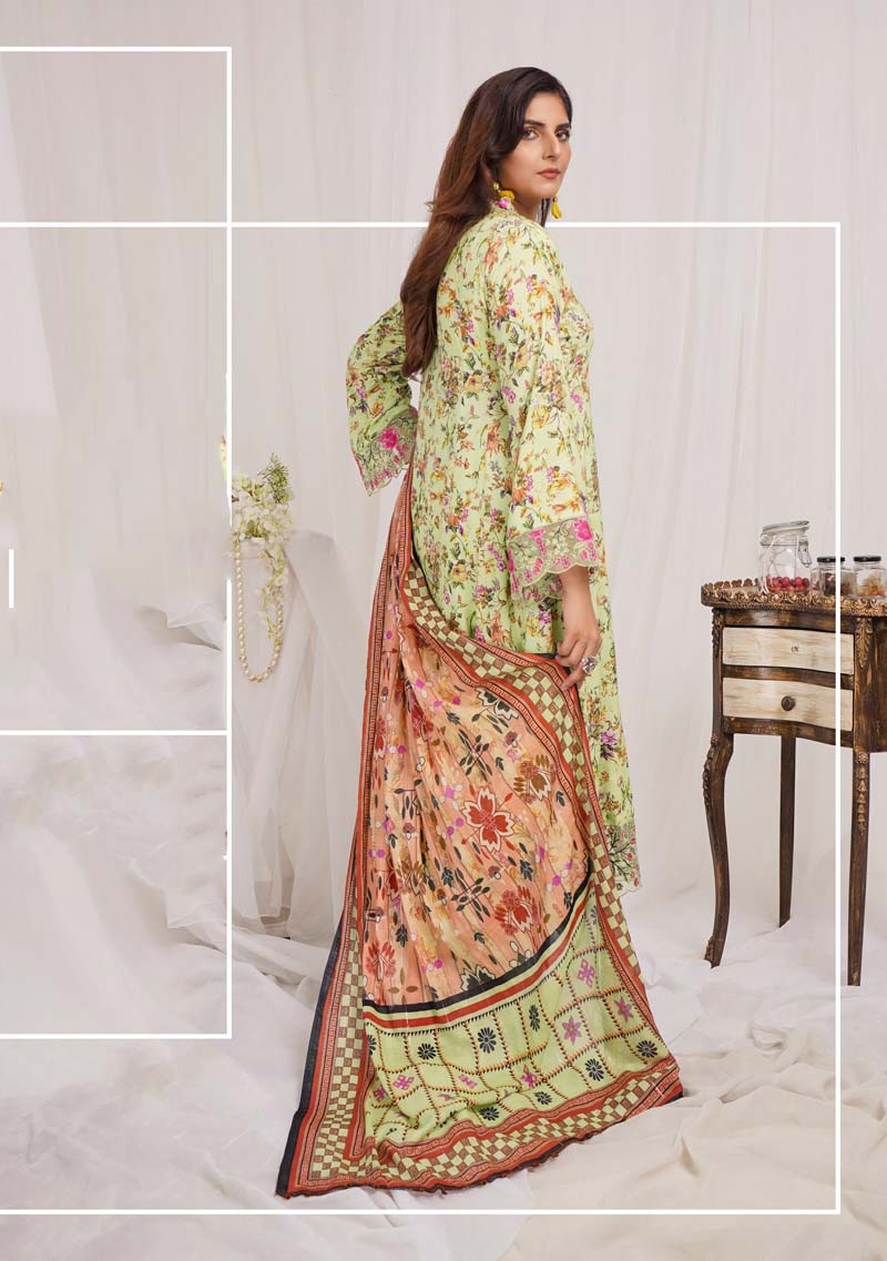 Munira Digital Print Linen Outfit with Barosia Dupatta MSL2