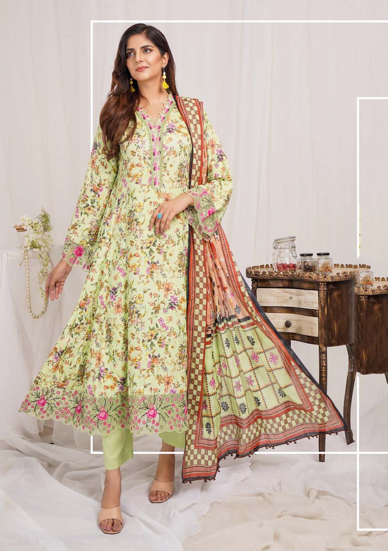 Munira Digital Print Linen Outfit with Barosia Dupatta MSL2