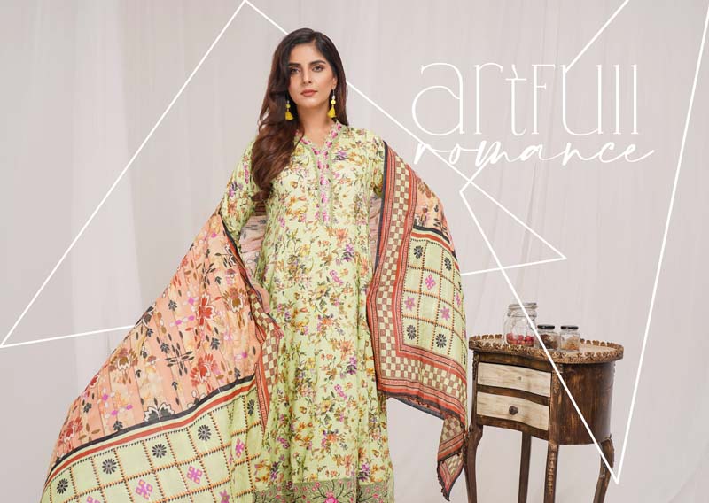 Munira Digital Print Linen Outfit with Barosia Dupatta MSL2