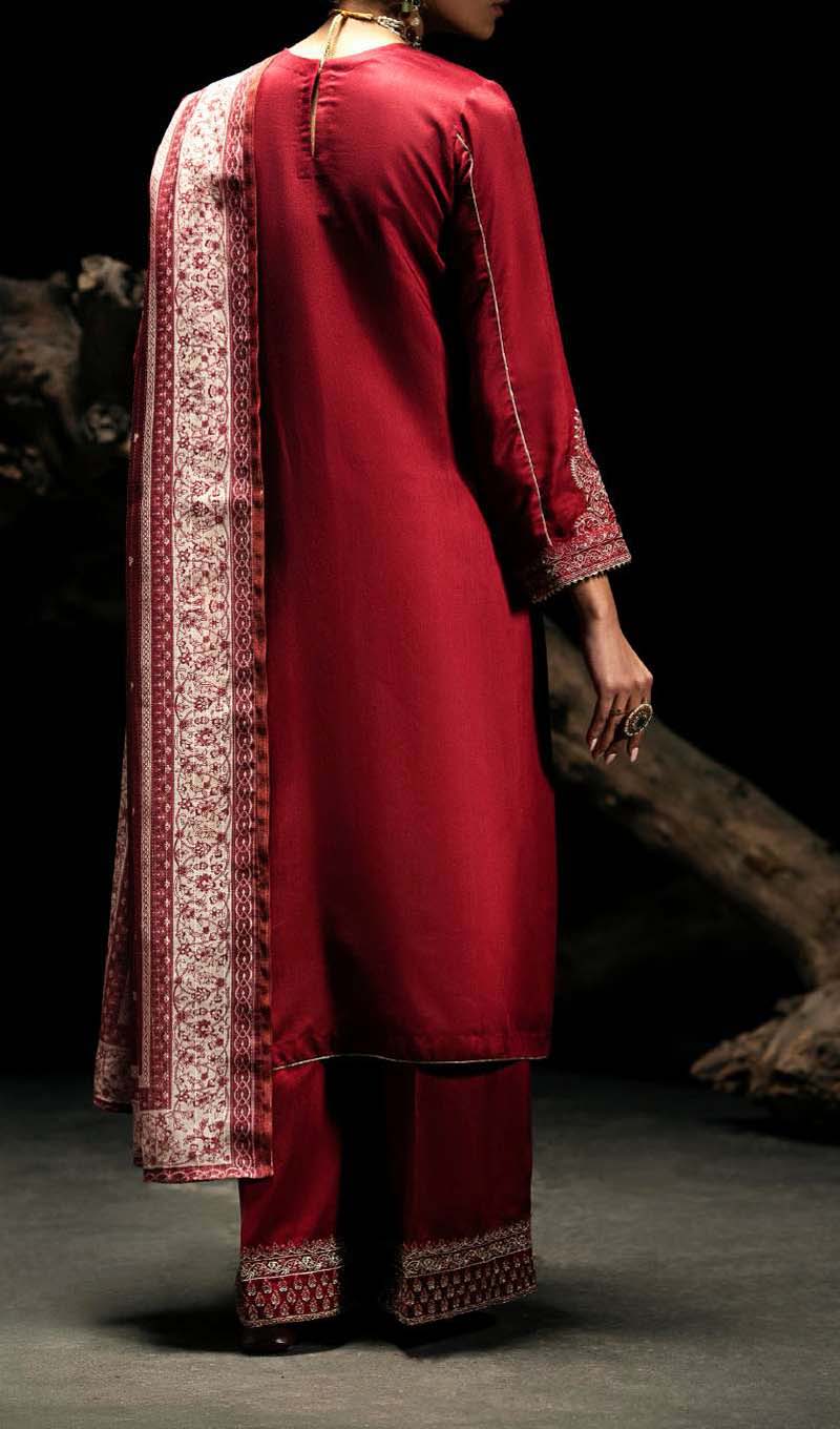 Boutique Eid Collection Cherry Glow Embroidered Viscose Suit