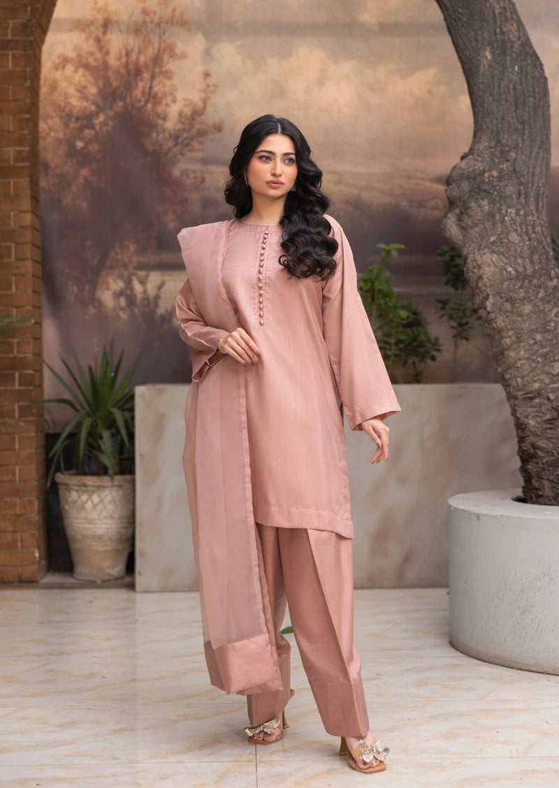 Firdous Eid Raw Silk Light Pink Suit With Farshi Salwar and Net Dupatta