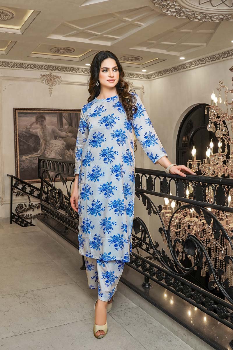 Rozana Floral Printed 2 Piece Lawn Co-ords Outfit Set D6