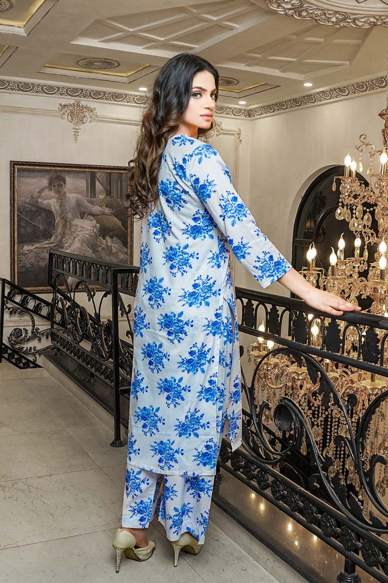 Rozana Floral Printed 2 Piece Lawn Co-ords Outfit Set D6