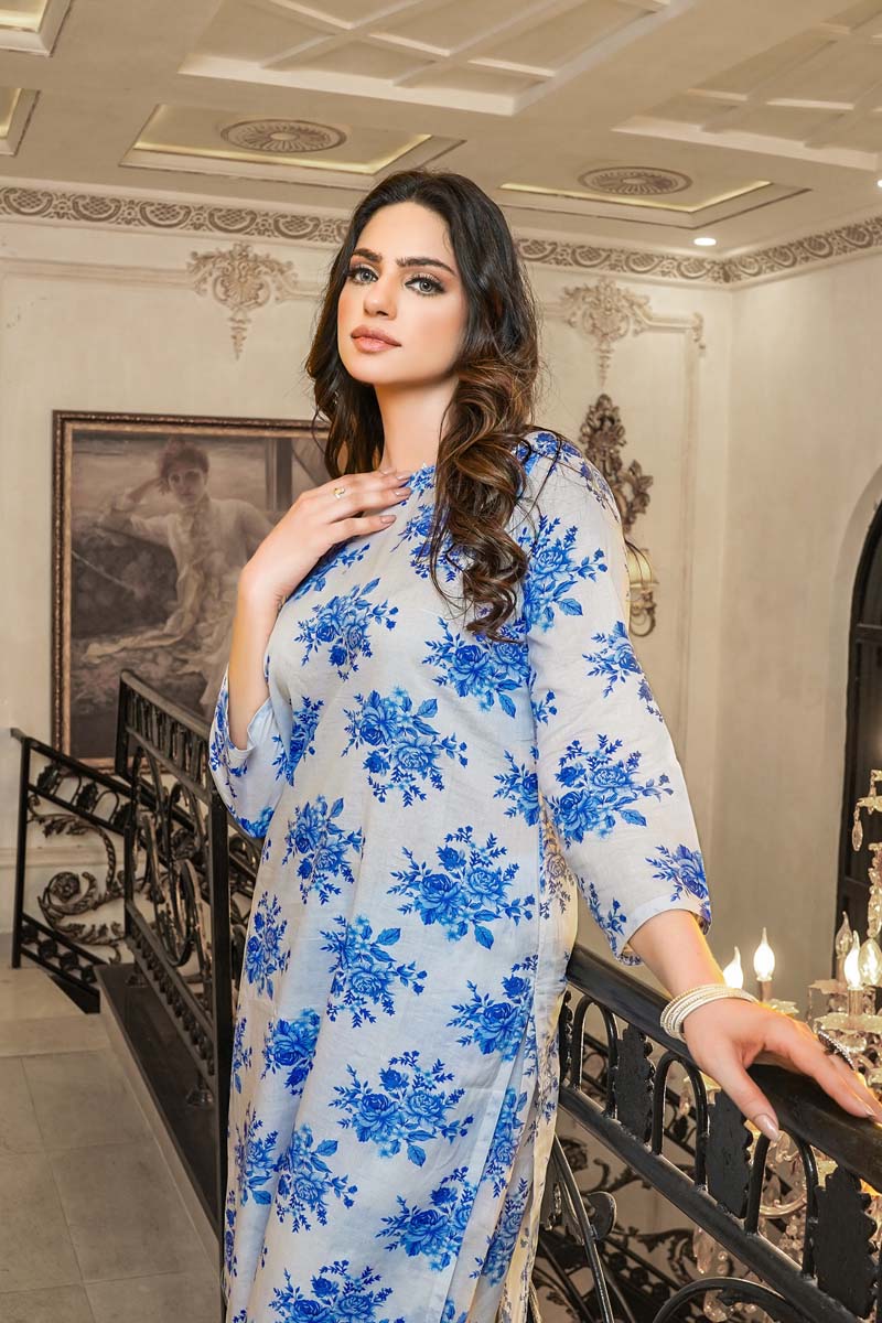 Rozana Floral Printed 2 Piece Lawn Co-ords Outfit Set D6