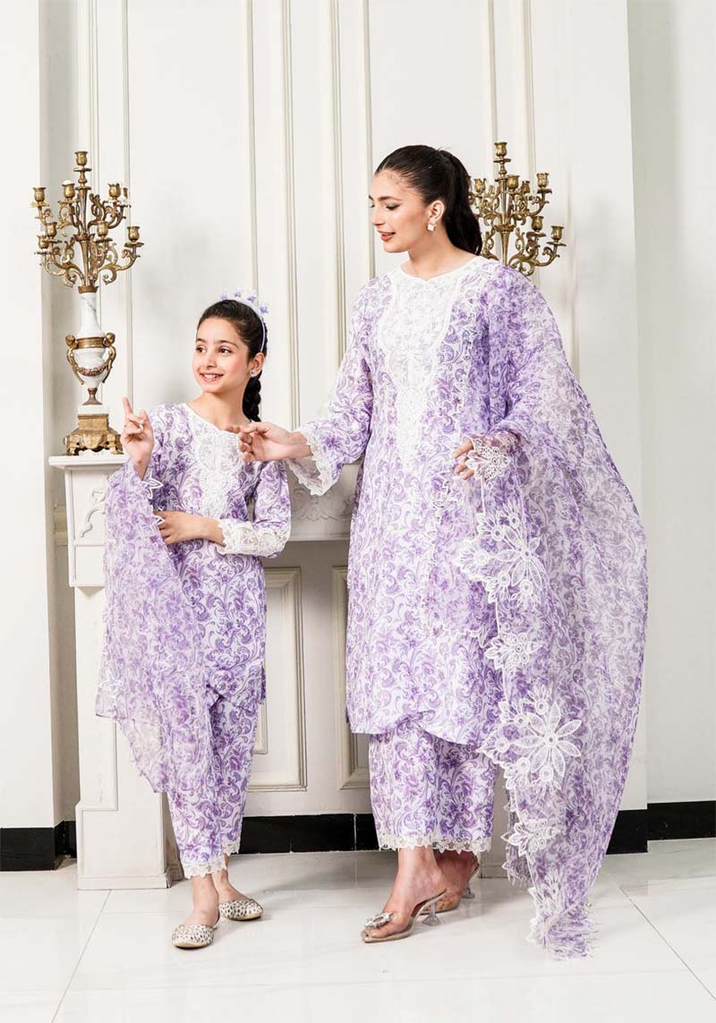 Ethnic Inspired Mummy & Me Ladies 3 Piece Outfit Lilac - Desi Posh