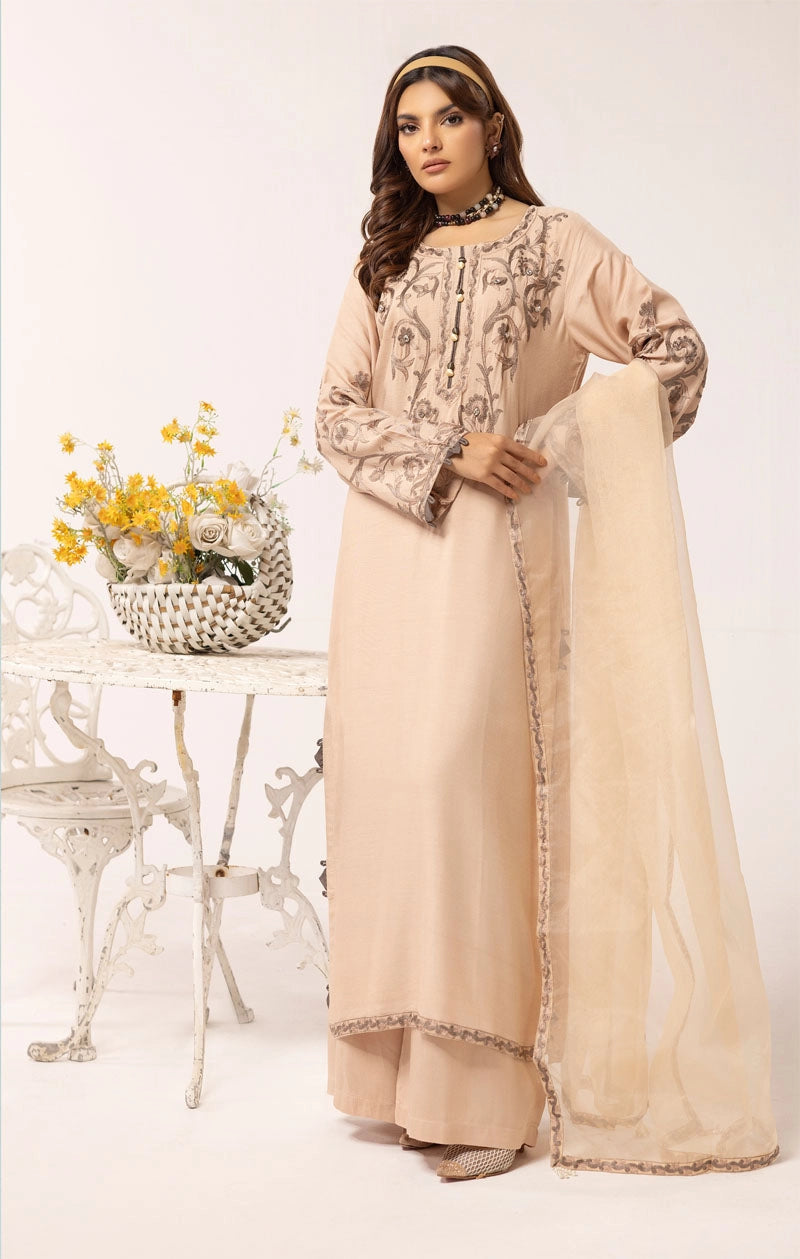 Florence 3 Piece Linen Suit with Organza Net Dupatta FL09 Skin