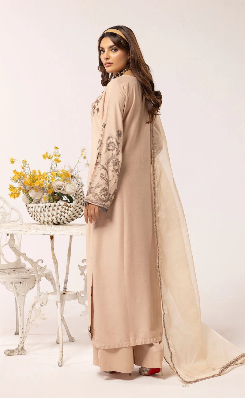 Florence 3 Piece Linen Suit with Organza Net Dupatta FL09 Skin