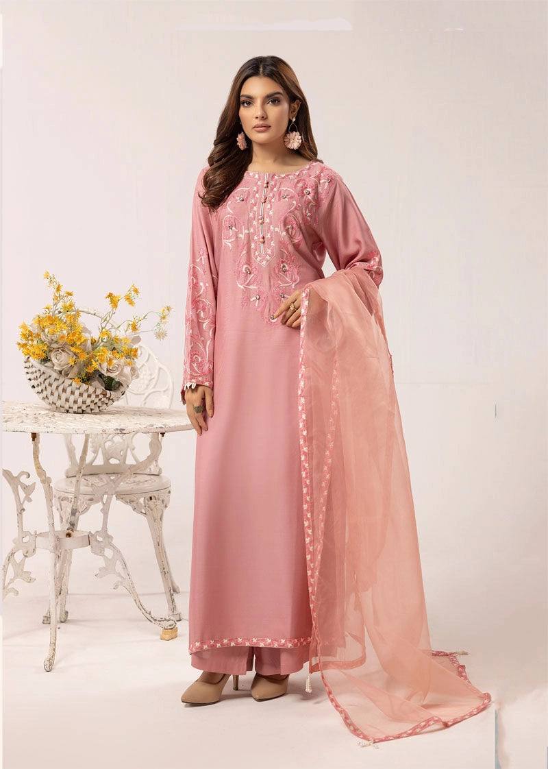 Florence 3 Piece Linen Suit with Organza Net Dupatta FL09 Peach