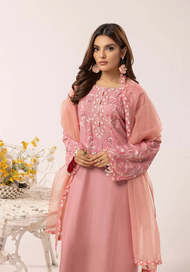 Florence 3 Piece Linen Suit with Organza Net Dupatta FL09 Peach