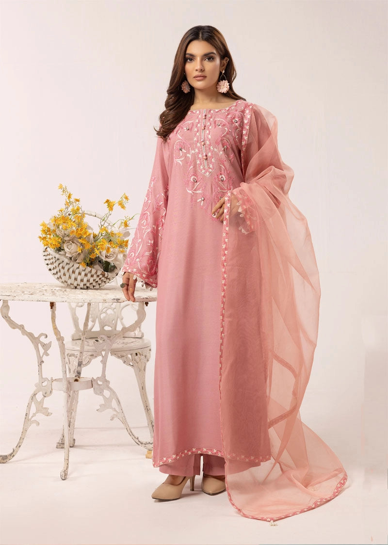 Florence 3 Piece Linen Suit with Organza Net Dupatta FL09 Peach