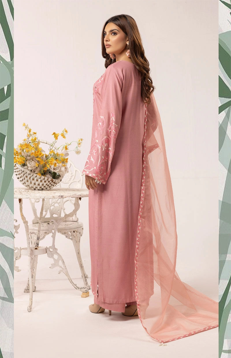 Florence 3 Piece Linen Suit with Organza Net Dupatta FL09 Peach