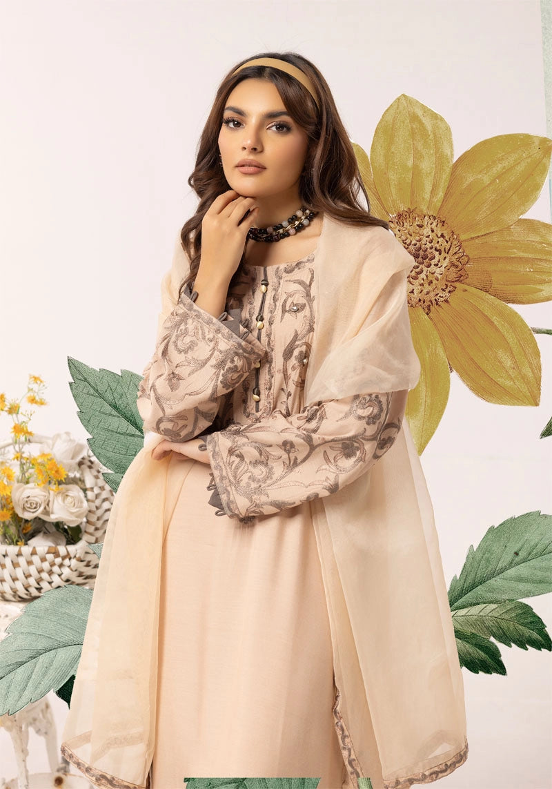 Florence 3 Piece Linen Suit with Organza Net Dupatta FL09 Skin