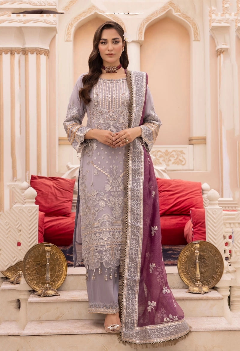 Imrozia Premium Inspired Embroidered 3 Piece Lialaceous Wedding Outfit