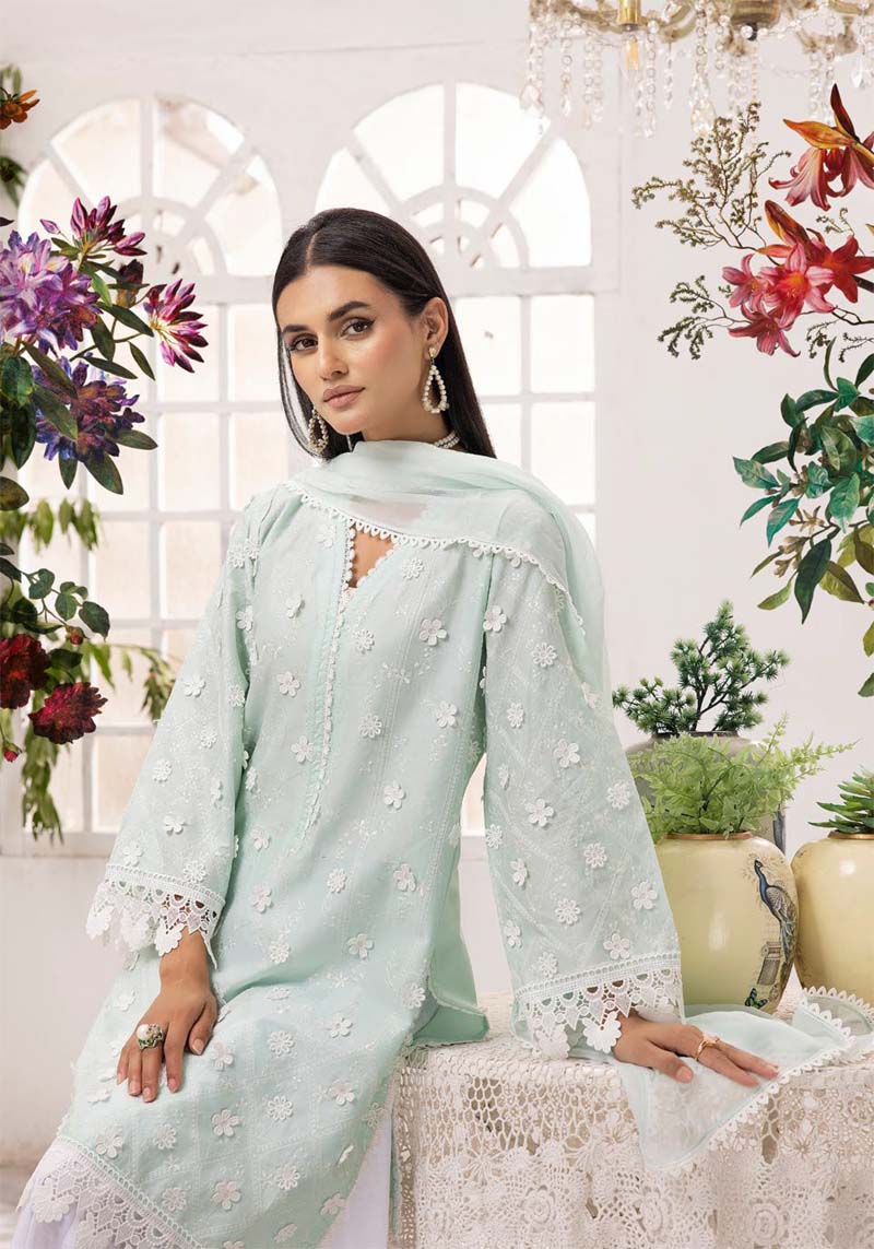 Image Embroidered Chikan Kari Ladies Mint Sharara Suit - Desi Posh