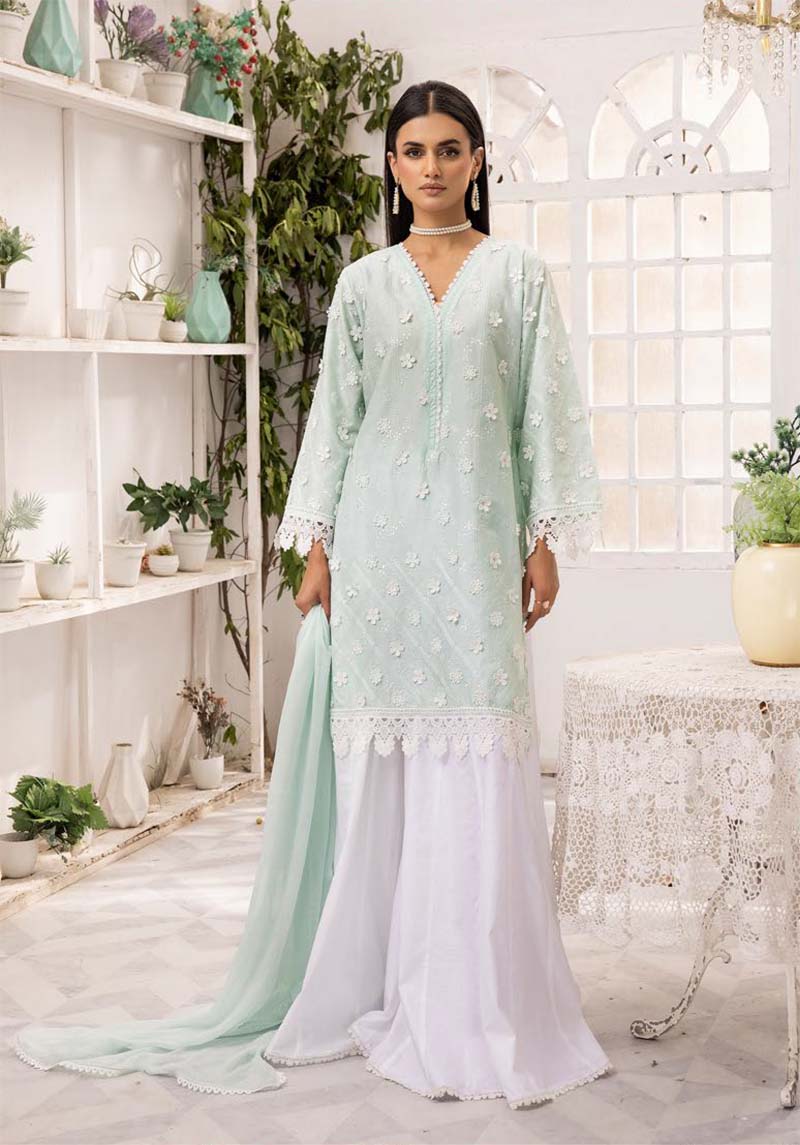 Image Embroidered Chikan Kari Ladies Mint Sharara Suit - Desi Posh