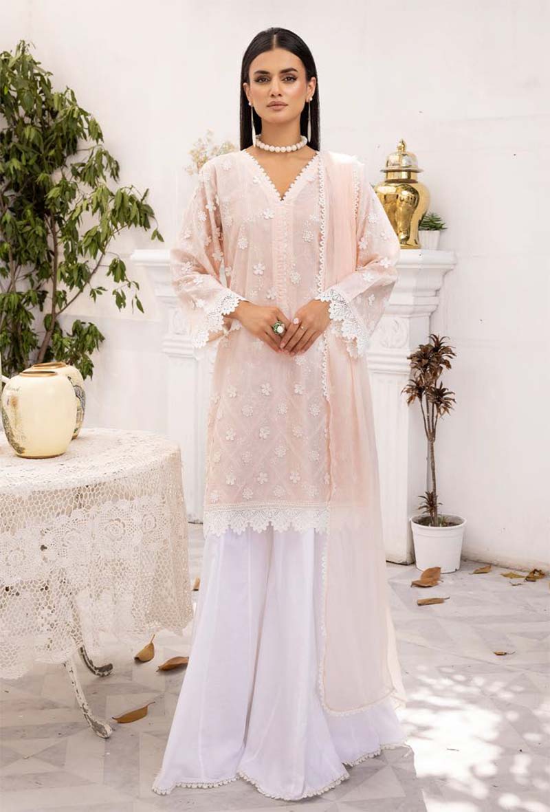 Image Embroidered Chikan Kari Ladies Peach Sharara Suit - Desi Posh