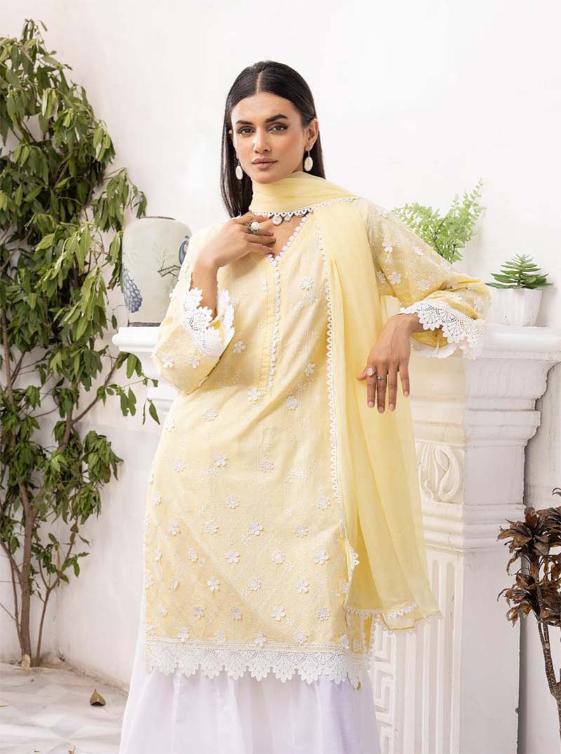 Image Embroidered Chikan Kari Ladies Yellow Sharara Suit - Desi Posh