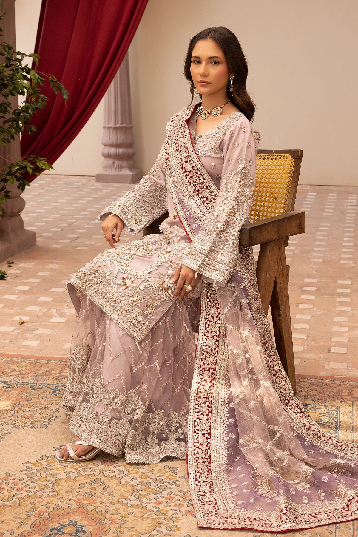 Imrozia Premium Inspired Embroidered Lilac 3 Piece Wedding Gharara Outfit