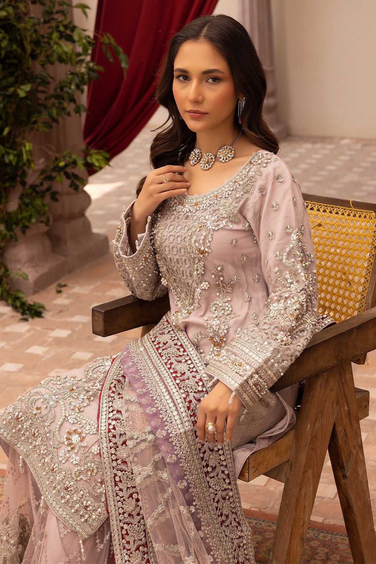 Imrozia Premium Inspired Embroidered Lilac 3 Piece Wedding Gharara Outfit