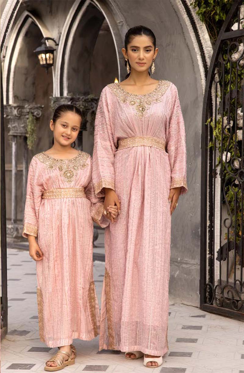 Jeem Mummy & Me Girls Light Pink 3 Piece Wedding Kaftan