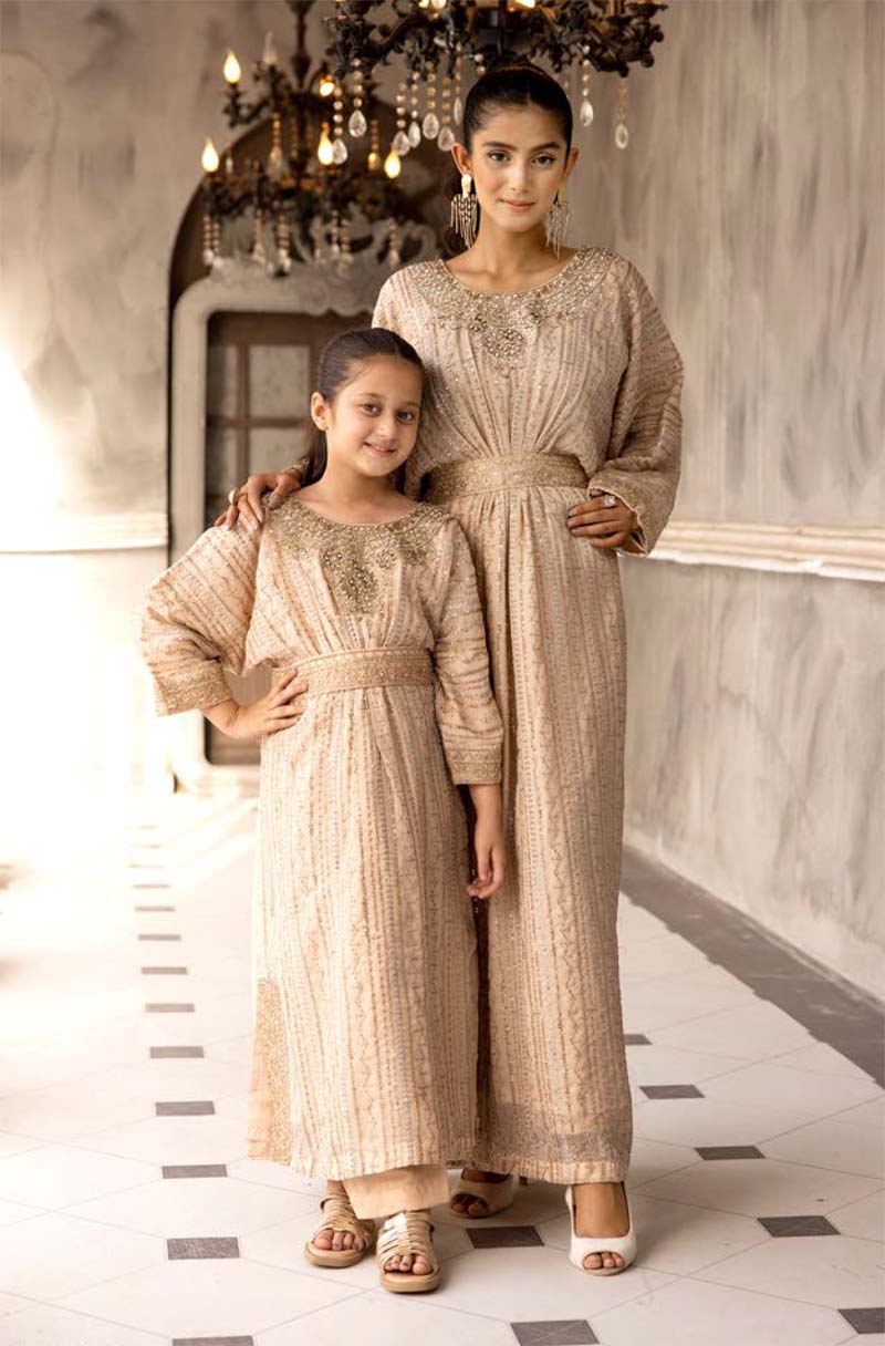 Jeem Mummy & Me Girls Beige 3 Piece Wedding Kaftan