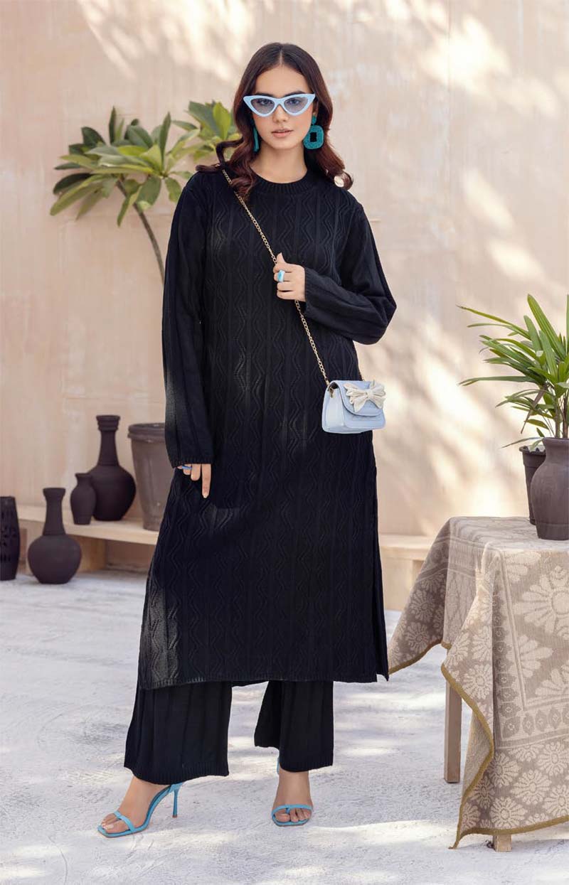 Aneesah Knitted Long Co ord Set Black