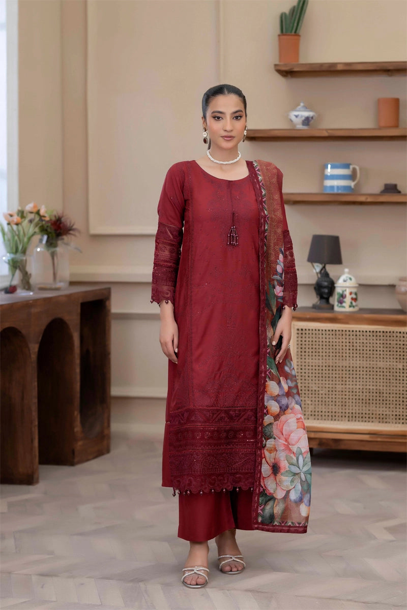 Sana Safinaz Inspired Viscose Red Chikan Kari Mummy & Me Ladies Eid Outfit