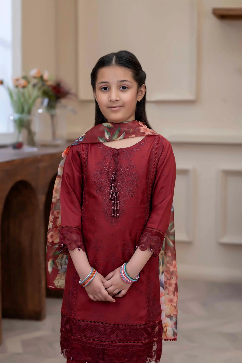 Sana Safinaz Inspired Viscose Red Chikan Kari Mummy & Me Girls Eid Outfit