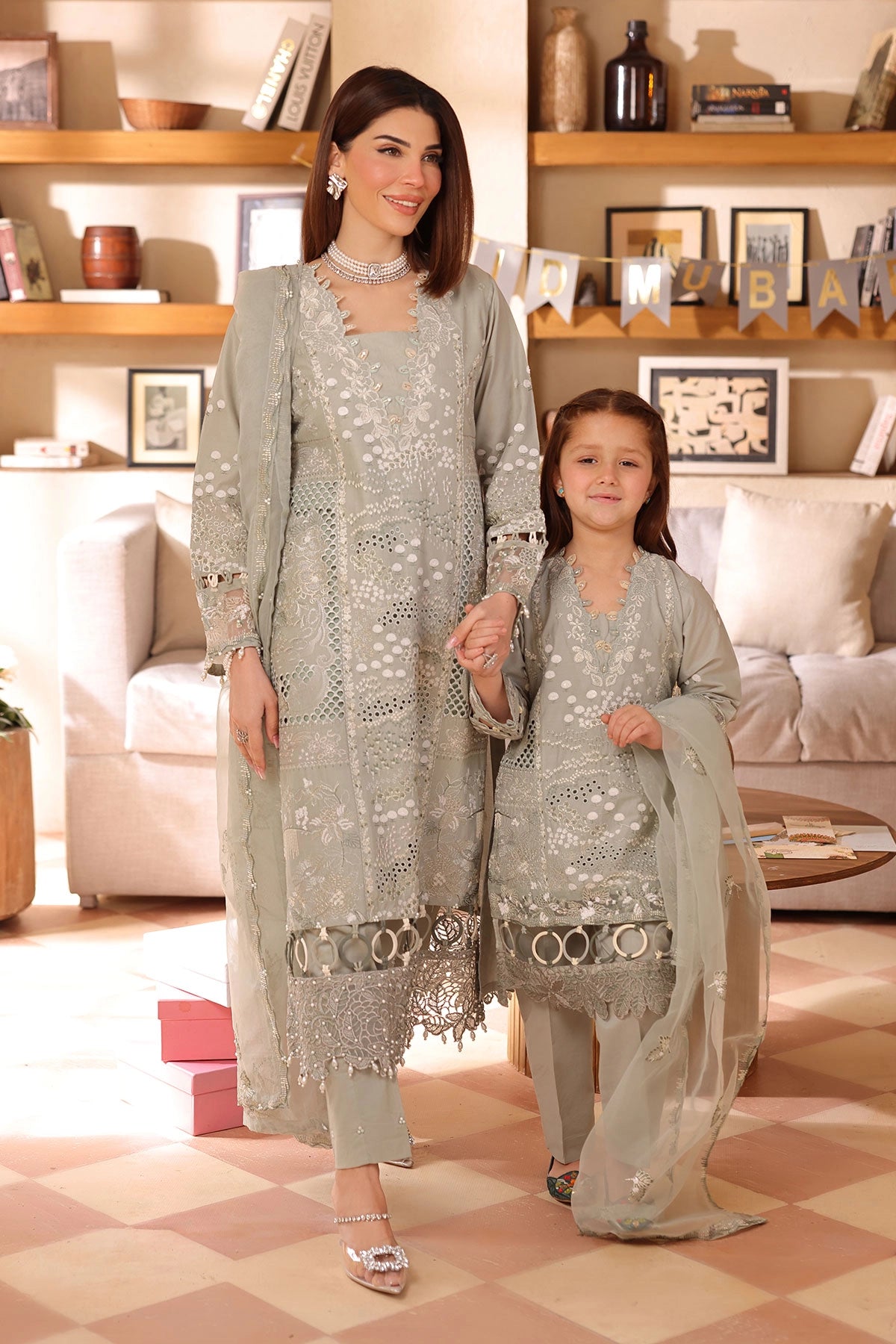 Ally's Mummy & Me Girls Chikan Embroidered Eid Outfit AL990K