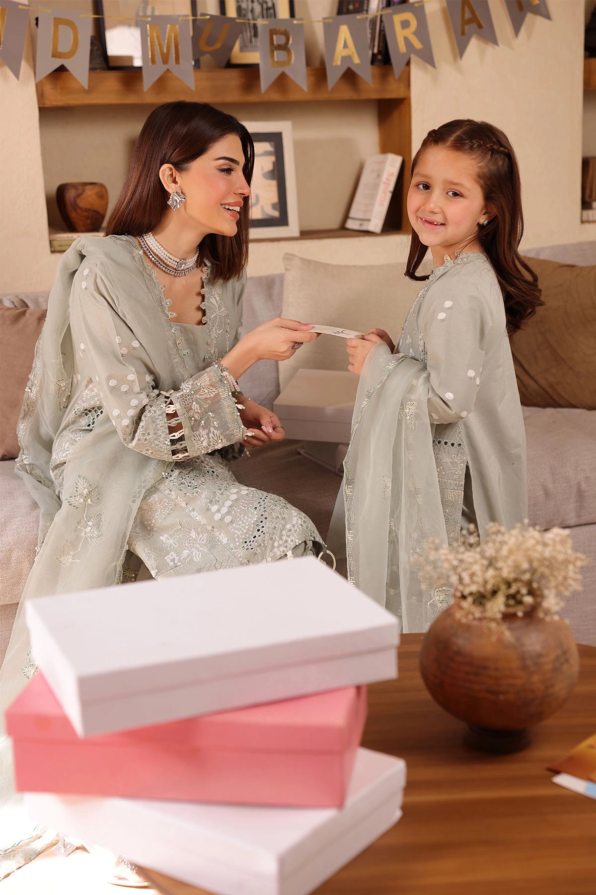 Ally's Mummy & Me Girls Chikan Embroidered Eid Outfit AL990K