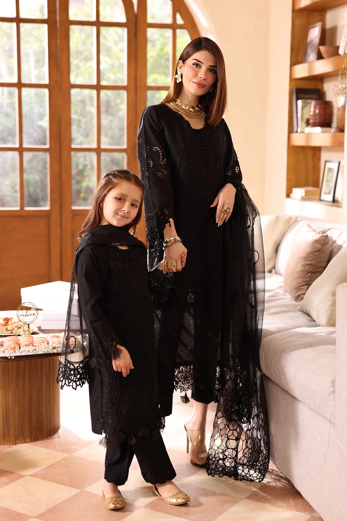 Ally's Mummy & Me Girls Chikan Embroidered Eid Outfit AL985K