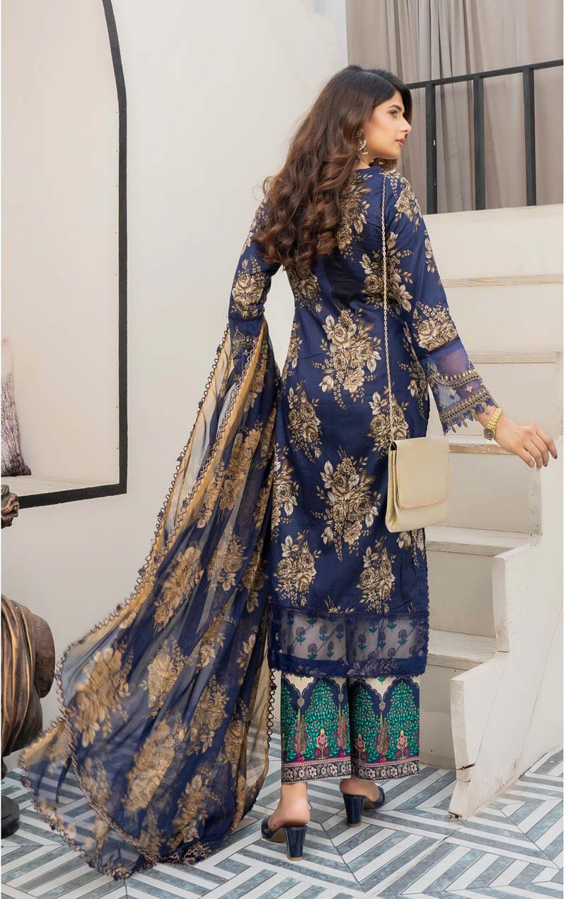 Maria B M-Prints Inspired 3 Piece Lawn Long Kameez Blue Outfit