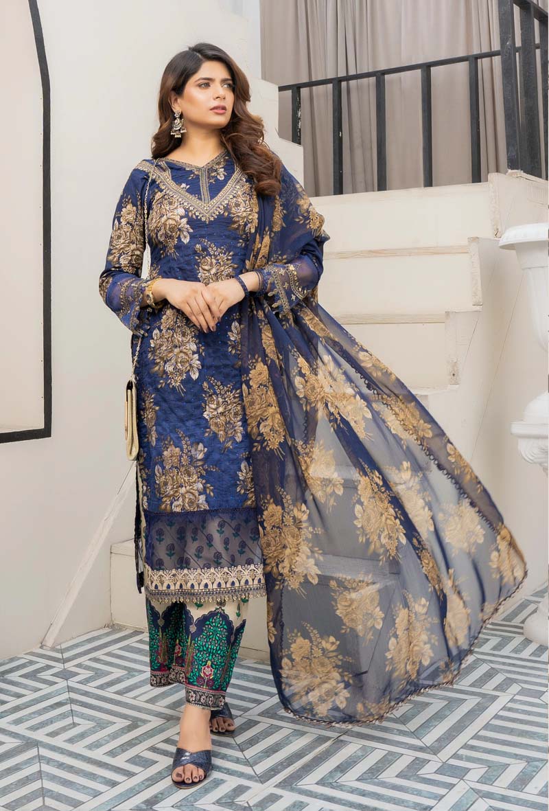 Maria B M-Prints Inspired 3 Piece Lawn Long Kameez Blue Outfit