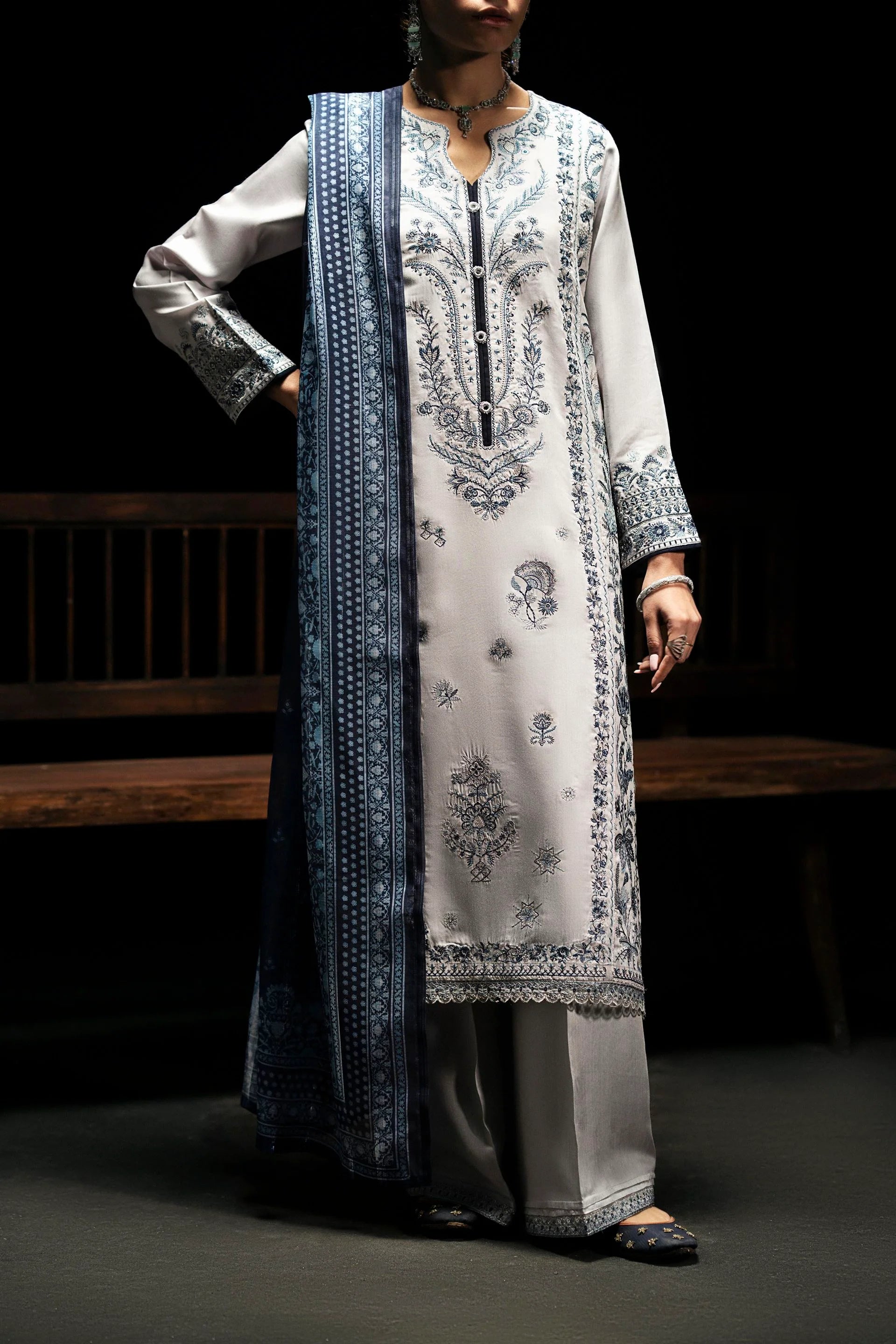 Boutique Eid Collection Celestial Frost Embroidered Viscose Suit