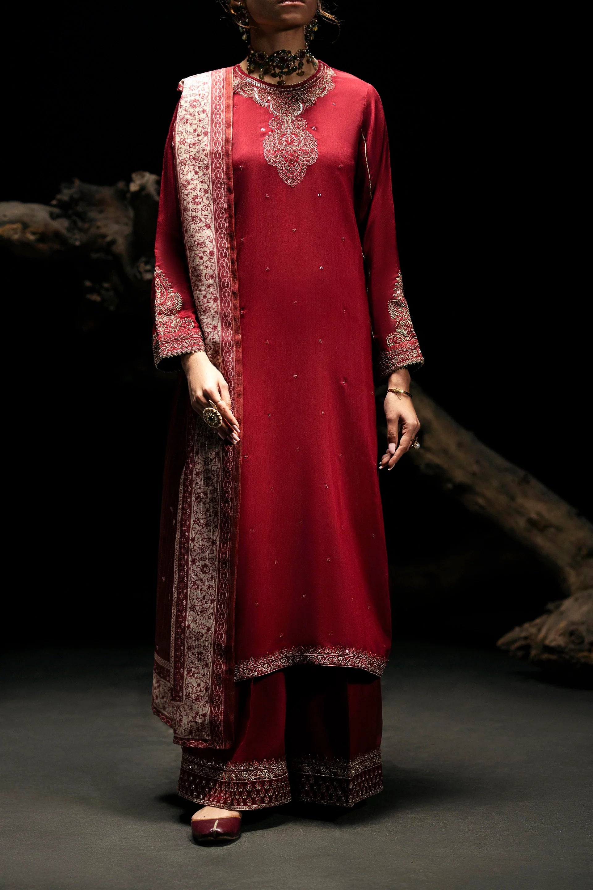 Boutique Eid Collection Cherry Glow Embroidered Viscose Suit