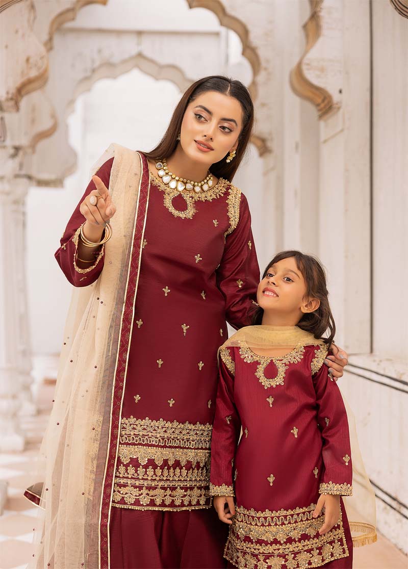 Mayoo Mother & Daughter Maroon Kids Sharara Oufit