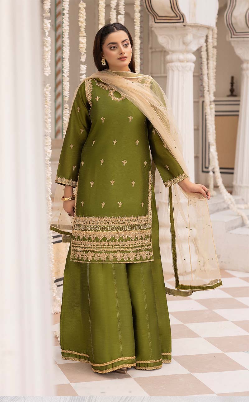 Mayoo Mother & Daughter Mehndi Green Ladies Wedding Sharara Oufit