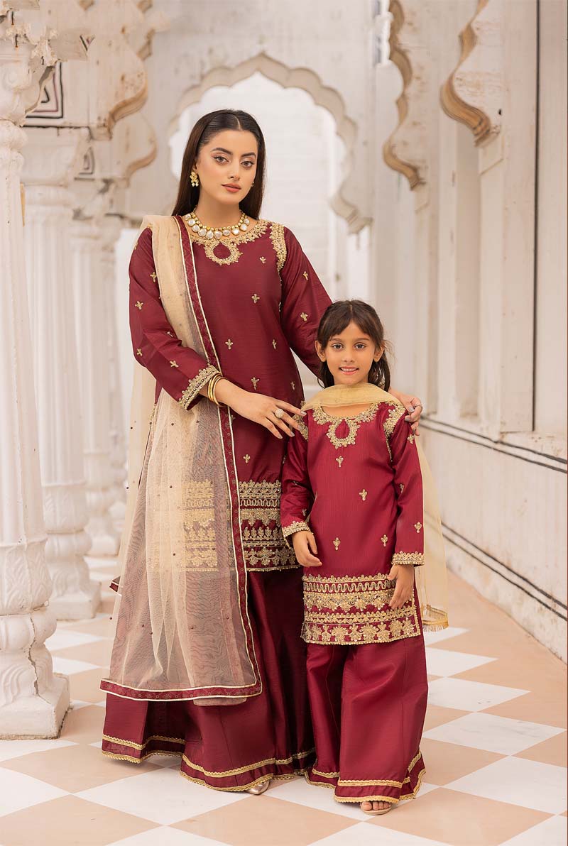 Mayoo Mother & Daughter Maroon Kids Sharara Oufit