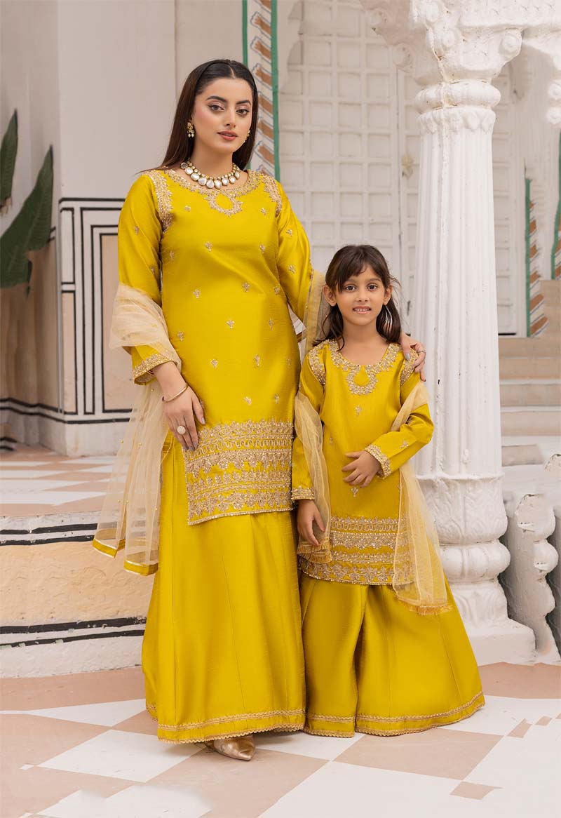 Mayoo Mother & Daughter Olive Green Ladies Wedding Sharara Oufit