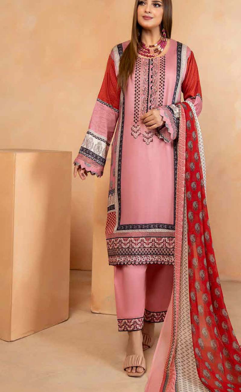 Munira Embroidered Linen Outfit with Chiffon Dupatta MSL01 - Desi Posh