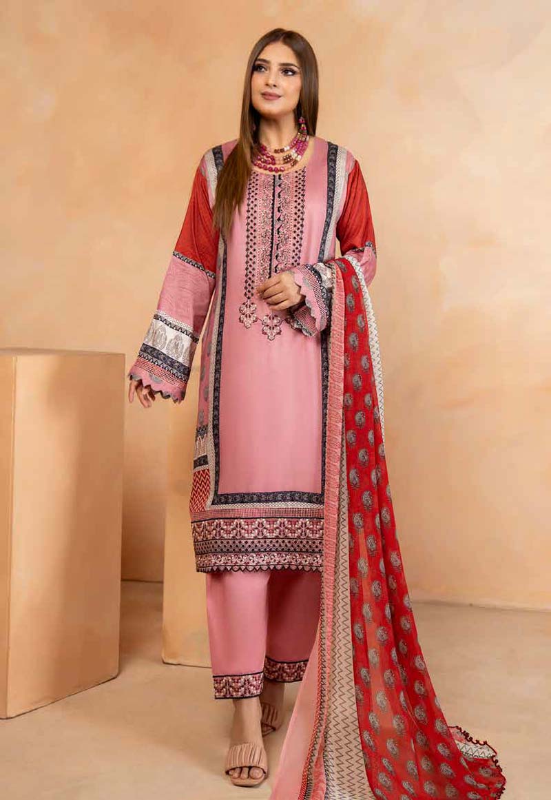 Munira Embroidered Linen Outfit with Chiffon Dupatta MSL01 - Desi Posh