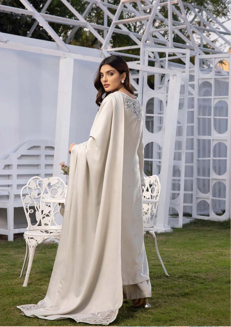 Nakhra Dhanak 3 Piece Winter Outfit With Embroidered Shawl Grey - Desi Posh