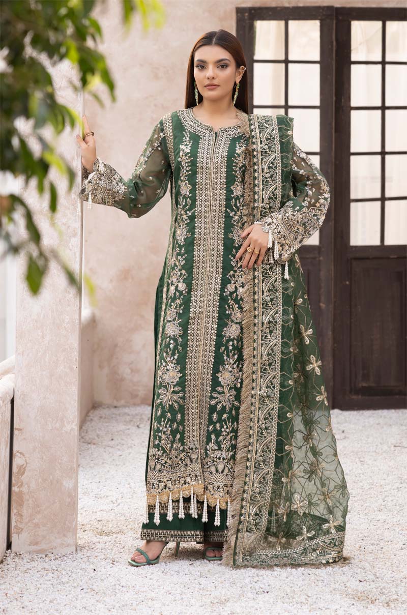 Imrozia Designer Noori Inspired Embroidered Green 3 Piece Wedding Outfit