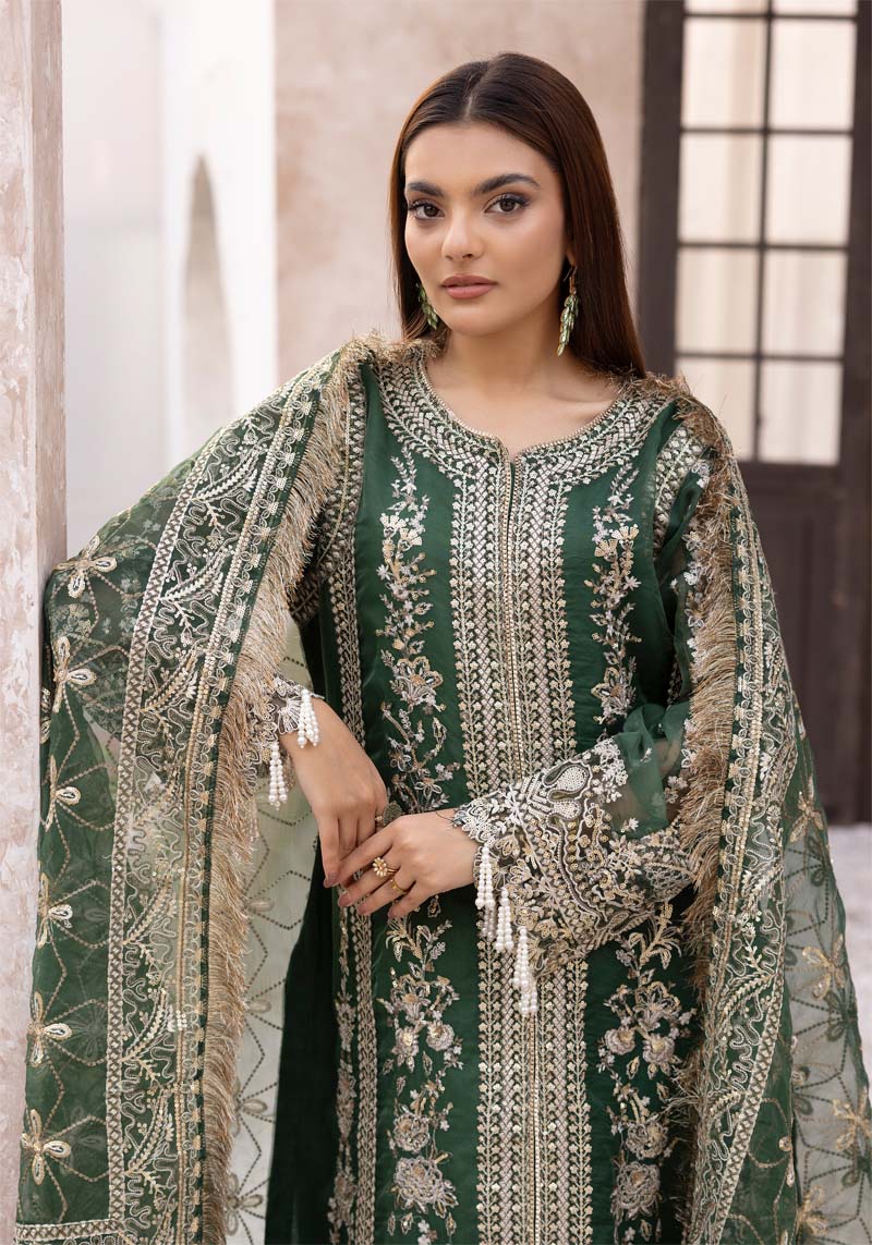 Imrozia Designer Noori Inspired Embroidered Green 3 Piece Wedding Outfit