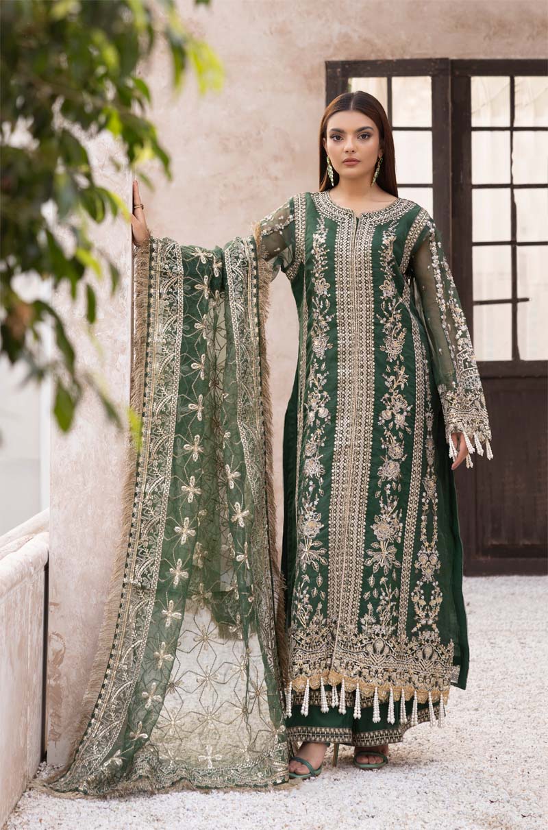 Imrozia Designer Noori Inspired Embroidered Green 3 Piece Wedding Outfit