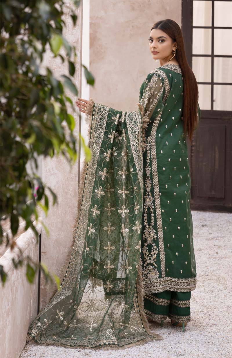 Imrozia Designer Noori Inspired Embroidered Green 3 Piece Wedding Outfit