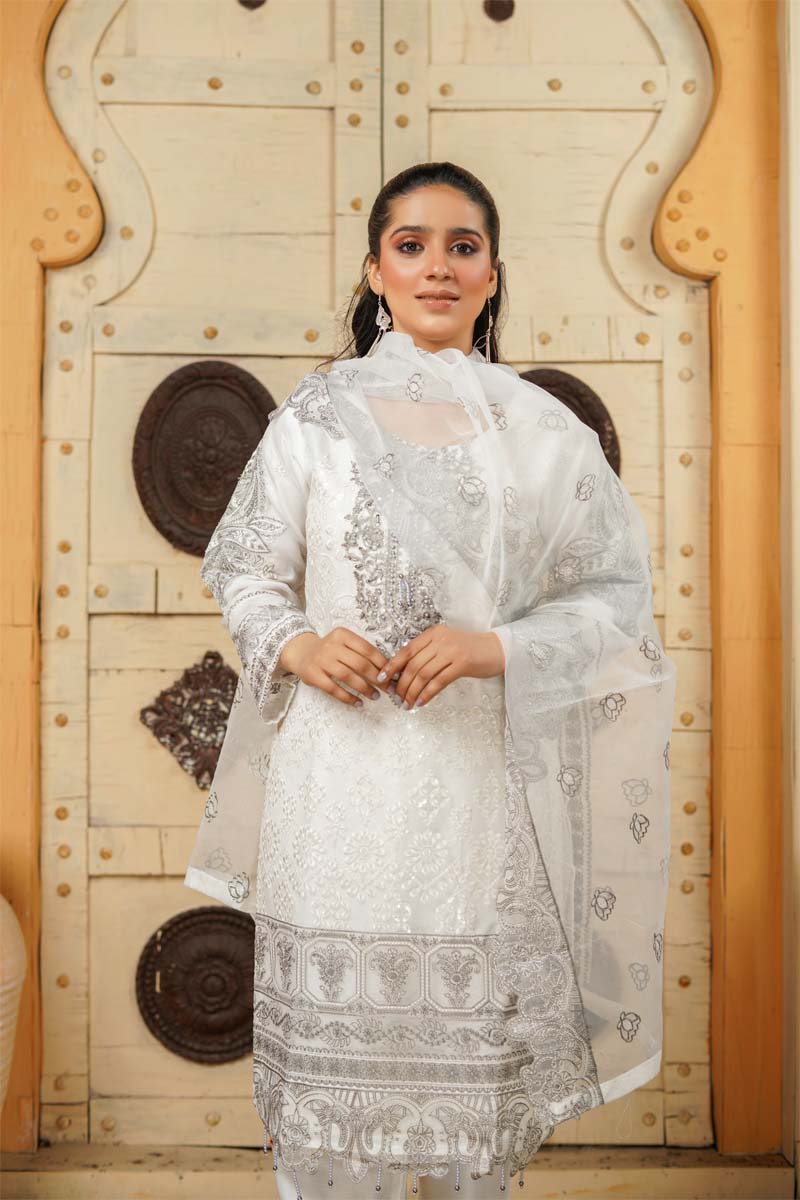 Stunning Organza Mummy & Me Ladies Eid suit White - Desi Posh