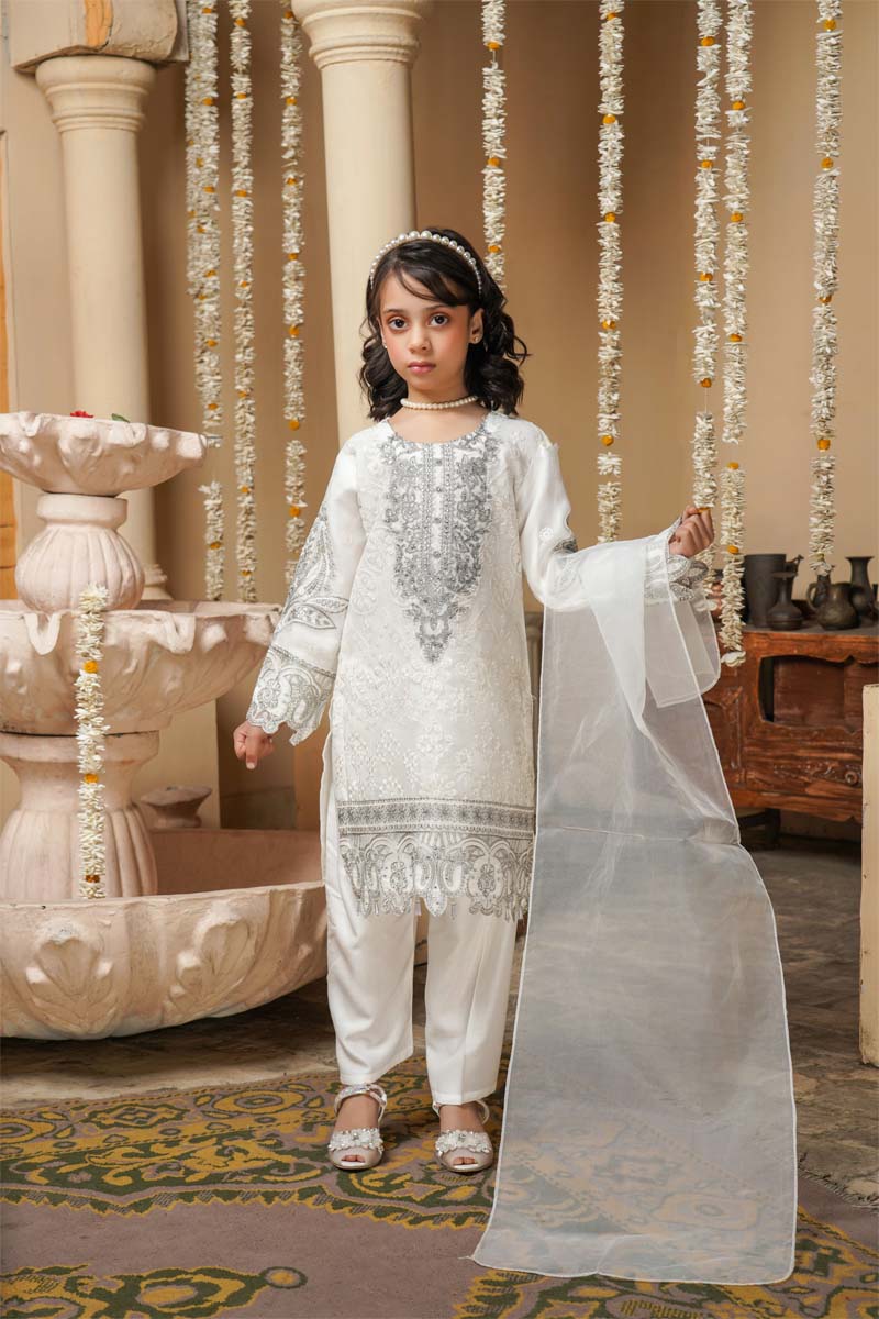 Stunning Organza Mummy & Me Kids Eid suit White - Desi Posh