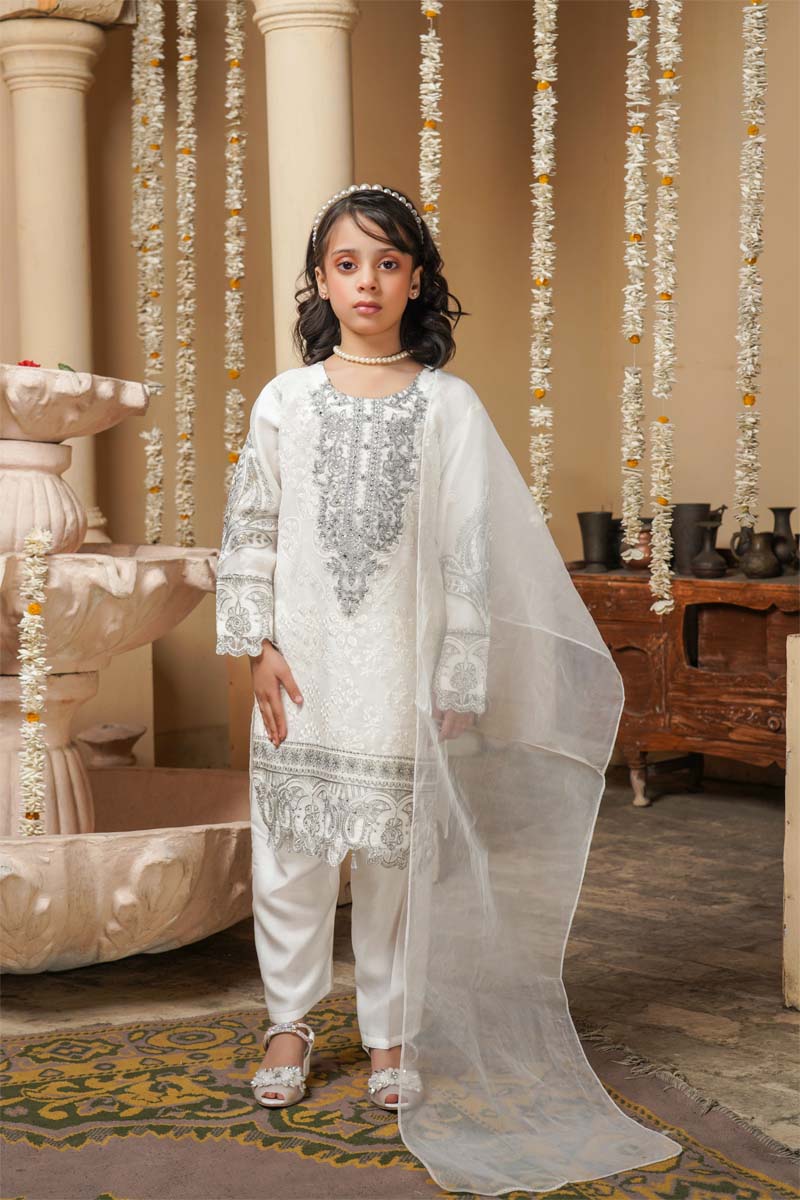 Stunning Organza Mummy & Me Kids Eid suit White - Desi Posh