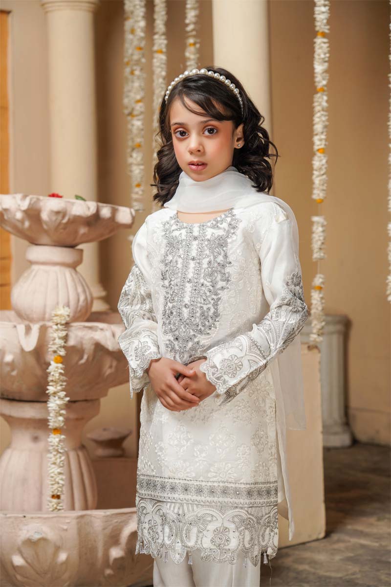 Stunning Organza Mummy & Me Kids Eid suit White - Desi Posh